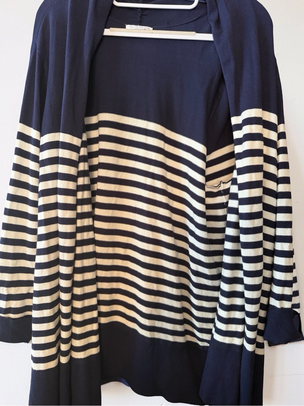 Charter Club Woman Navy and Cream Striped Open-Front Cardigan size XL